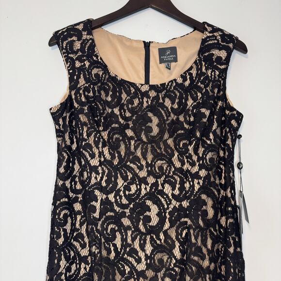 Adrianna Papell Lace Sheath Dress Women's Size 12 Black Nude Sleeveless Short - Picture 4 of 15